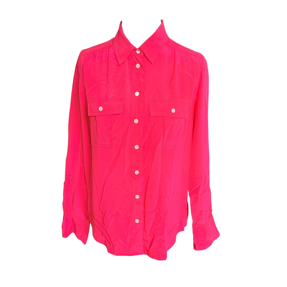J.Crew Womens 100%‎ Silk Button Down Shirt Red 2P Petite 61280 HO 11
